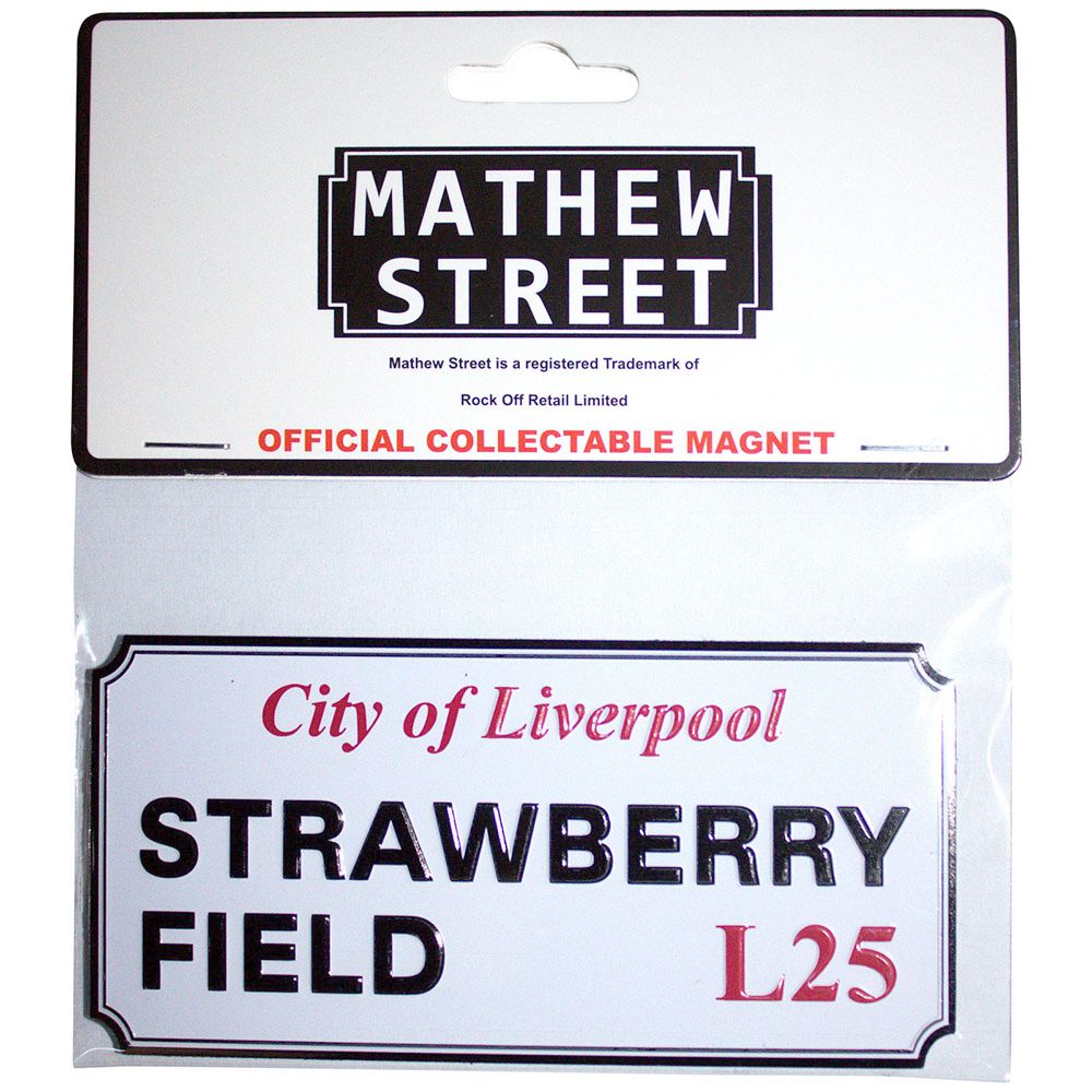 - Strawberry Field Liverpool Sign Embossed Kühlschrankmagnet - Weiß